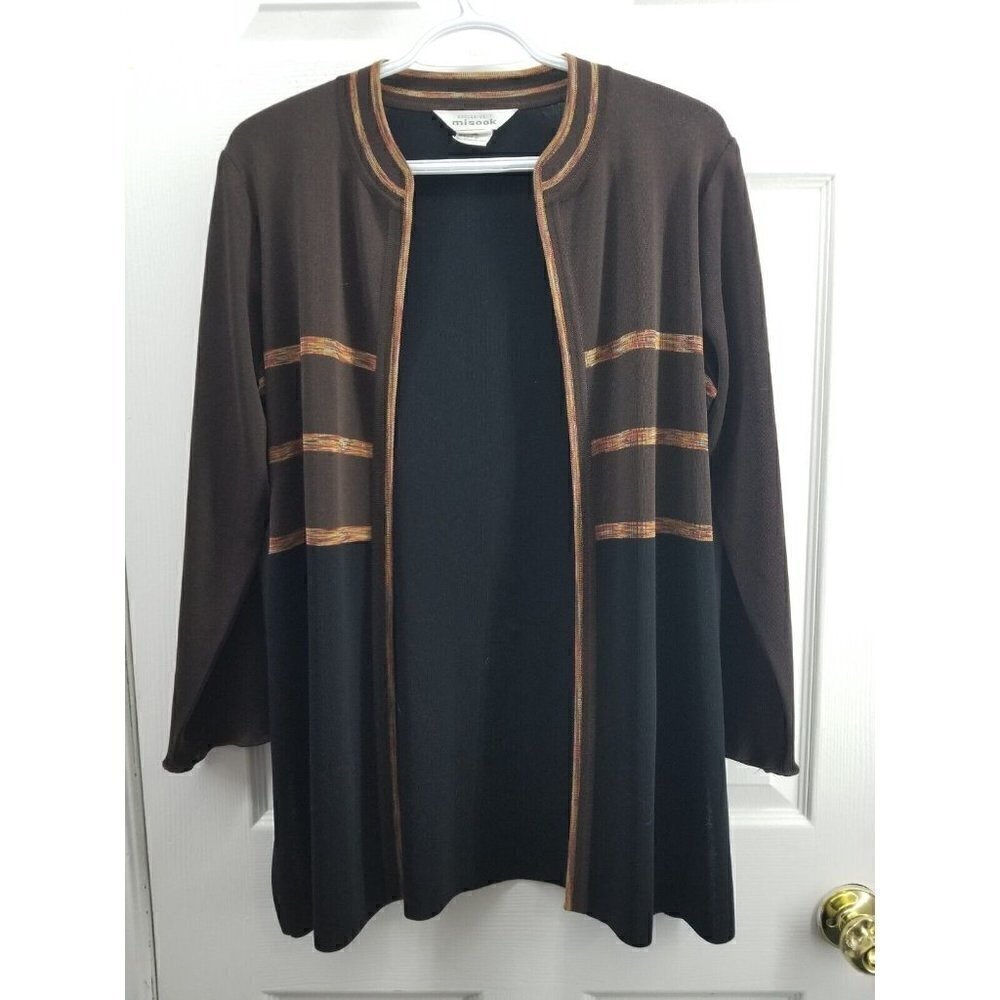 Exclusively Misook Open Front Cardigan Brown Small